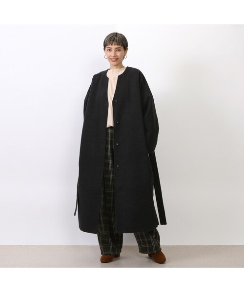 Sheson（シーズン）の「ライトメルトンノーカラーロングコート（ノーカラーコート・レディース・グレー/ブラック・F）」の3枚目の写真