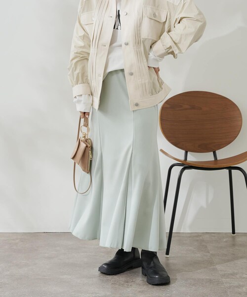 DouDou（ドゥドゥ）の「裾切替マーメイドスカート（スカート・レディース・オフホワイト/ミント/ブラック・F）」の2枚目の写真