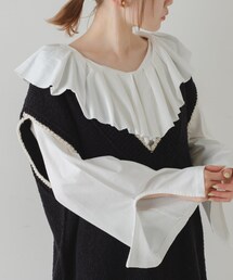 Kastane | 裁ち切り衿フリルプルオーバー(Tシャツ/カットソー)