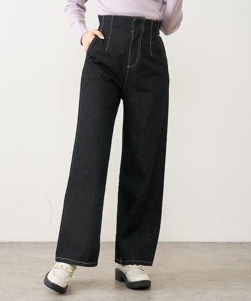 OLIVE des OLIVE(オリーブデオリーブ)の「スタイルアップデニムワイドパンツ(その他パンツ・レディース・サックスブルー/ブラック/インディゴブルー・FREE)」の1枚目の写真