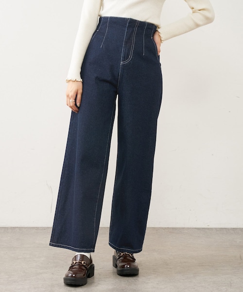 OLIVE des OLIVE(オリーブデオリーブ)の「スタイルアップデニムワイドパンツ(その他パンツ・レディース・サックスブルー/ブラック/インディゴブルー・FREE)」の2枚目の写真