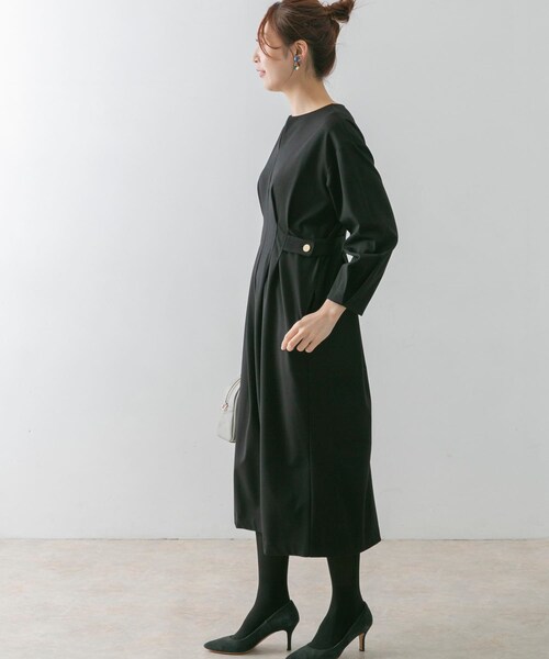【美品】 ROSSO アーバンリサーチロッソ キーネックウエストタックワンピース URBAN RESEARCH ROSSO（アーバンリサーチロッソ）の「キーネック