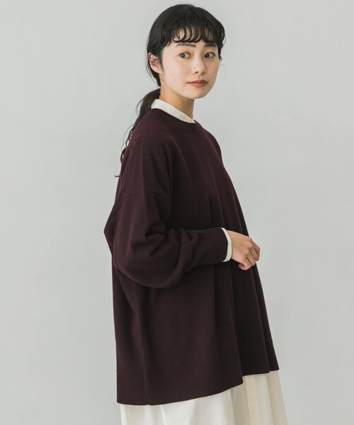 ウールカシミヤクルーネックワイドニット