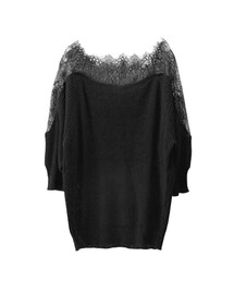 gracegift | 蕾絲刺繡勾花透膚露肩針織上衣(トップス)