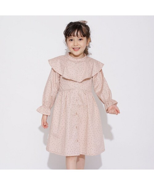 BRANSHES（ブランシェス）の「ビック襟付きドット柄ワンピース（シャツワンピース・キッズ・ホワイト/ピンク・90㎝～150㎝）」の2枚目の写真