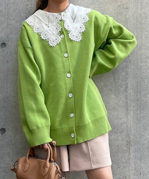 w closet(ダブルクローゼット)の「★先行予約★ニジュウス両A面クルーカーディガン【1月下旬入荷】(トップス・レディース・オフホワイト/イエロー/グリーン/Sイエロー/ブルー/オフ・FREE)」の3枚目の写真