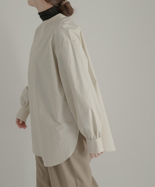 ラート　LAATO 2way バンドカラーシャツ　ストライプ【F】白×グレー LAATO（ラート）の「2WAY BAND COLLAR SHIRTS（）」 - WEAR