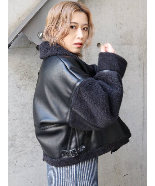 MURUA ボア襟レザージャケット Fサイズ MURUA（ムルーア）の「ボア 