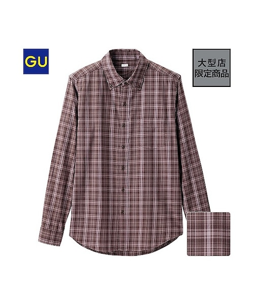 GU（ジーユー）の「（GU）ツイルチェックシャツ（長袖）（MEN ⁄ シャツ・メンズ・BLACK/BLUE/BROWN・M/L/S/XL）」の2枚目の写真
