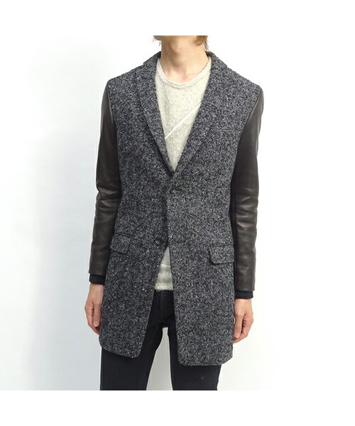 ato（アトウ）の「ソフトツイード×レザーチェスターコート（チェスター