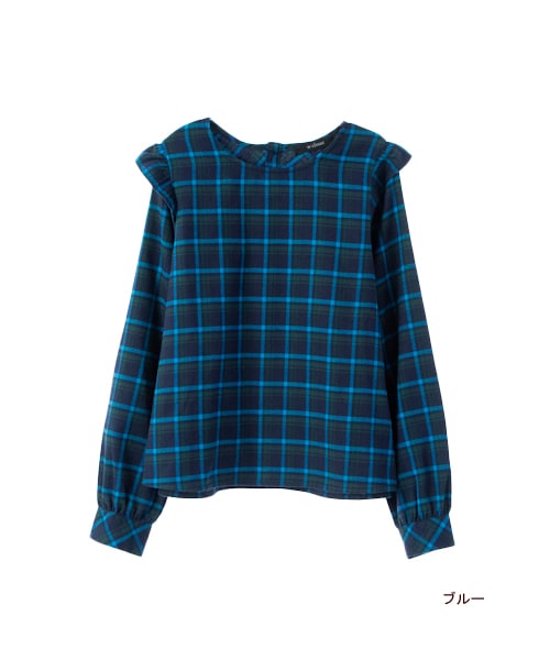 w closet(ダブルクローゼット)の「チェック肩フリル長袖プルオーバー(トップス・レディース・レッド/グリーン/ブルー・FREE)」の4枚目の写真