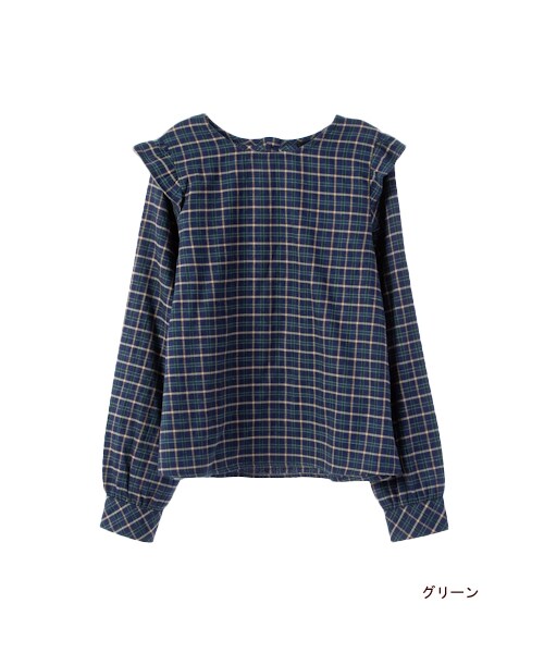 w closet(ダブルクローゼット)の「チェック肩フリル長袖プルオーバー(トップス・レディース・レッド/グリーン/ブルー・FREE)」の3枚目の写真