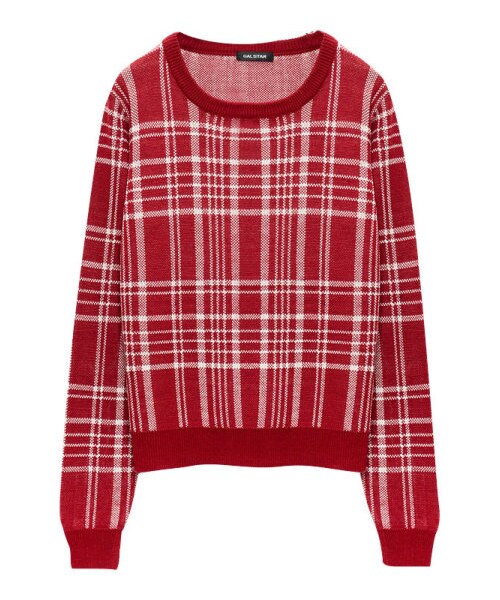 Re:EDIT（リエディ）の「タータンチェッククルーネックニットトップス（トップス・レディース・ブラック/アイボリー/ワイン/グリーン/ネイビー/ブラック×ホワイト/ホワイト×ブラック/グリーン×ホワイト/ネイビー×ホワイト/レッド×ホワイト・M）」の11枚目の写真