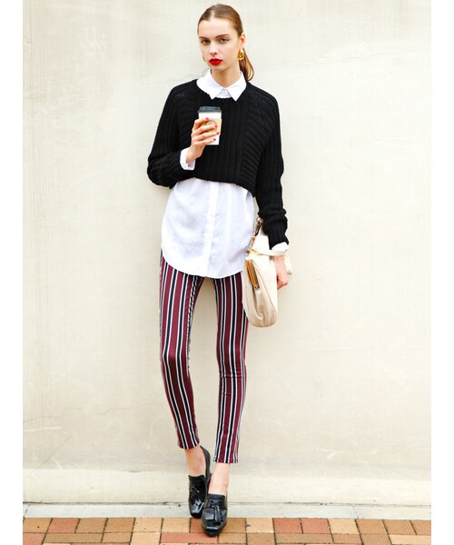 MURUA（ムルーア）の「【CASUAL】RIBショートニットTOPS（トップス・レディース・オフホワイト/ブラック/ボルドー/グリーン・F）」の5枚目の写真