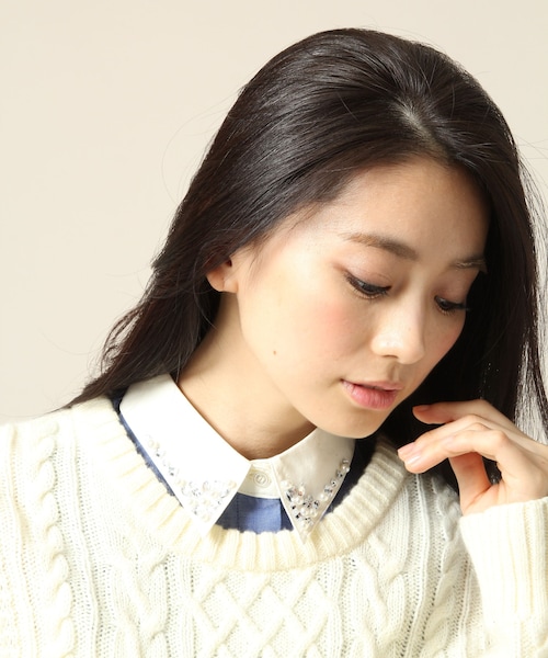 LOWRYS FARM（ローリーズファーム）の「ビジューツキツケエリ（ファッション雑貨・レディース・オフ/ストライプ/ブルー・ナシ）」の9枚目の写真