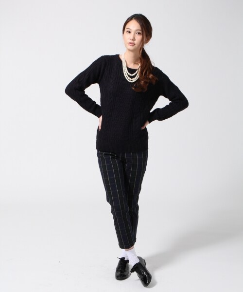 GLOBAL WORK(グローバルワーク)の「【人気ボトムの新作】ムジガラトラウザーFW2(パンツ・レディース・ホワイト05/ネイビーチェック87/ネイビー88・S/M/L)」の4枚目の写真