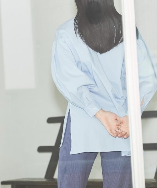 ENsMOL.（エンスモール）の「バンドカラーシャツチュニック（トップス・レディース・ブルー/オフシロ・FREE）」の3枚目の写真