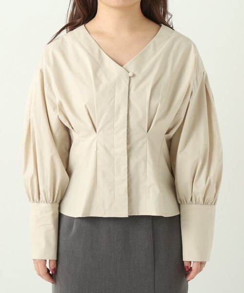 ENsMOL.（エンスモール）の「ウエストフィットロングカフスブラウス（トップス・レディース・クロ/ベージュ/オフシロ・FREE）」の5枚目の写真
