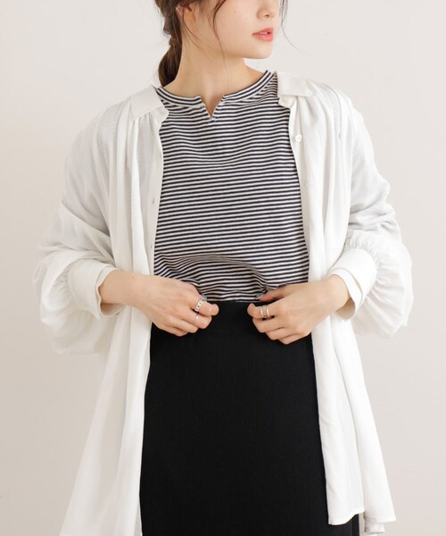 PUAL CE CIN（ピュアルセシン）の「コットンガーゼ2WAY ロングスリーブ（Tシャツ/カットソー・レディース・オフホワイト/ブラック/その他12・FREE）」の2枚目の写真