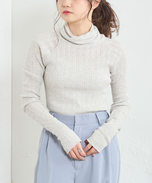 PUAL CE CIN（ピュアルセシン）の「綿針抜きハイネックロングスリーブ（Tシャツ/カットソー・レディース・オフホワイト/グレー/ミント/ブラック・FREE）」の2枚目の写真