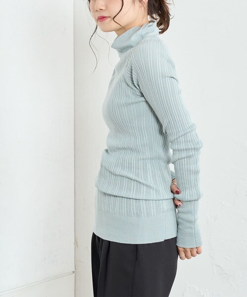 PUAL CE CIN（ピュアルセシン）の「綿針抜きハイネックロングスリーブ（Tシャツ/カットソー・レディース・オフホワイト/グレー/ミント/ブラック・FREE）」の3枚目の写真