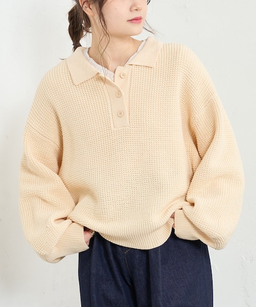 PUAL CE CIN（ピュアルセシン）の「【Du noir】ニットポロシャツ（ニット/セーター・レディース・アイボリー/パープル系その他/グレー・FREE）」の2枚目の写真