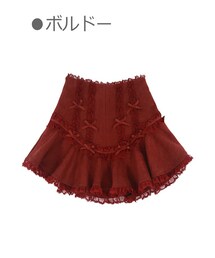 裾切替スエードフレアミニ丈スカート-全２色-