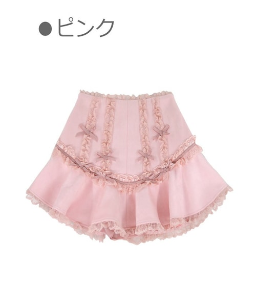 Bobon21（ボボンニジュウイチ）の「裾切替スエードフレアミニ丈スカート-全２色-（スカート・レディース・レッド/ピンク・S/M/L）」の2枚目の写真