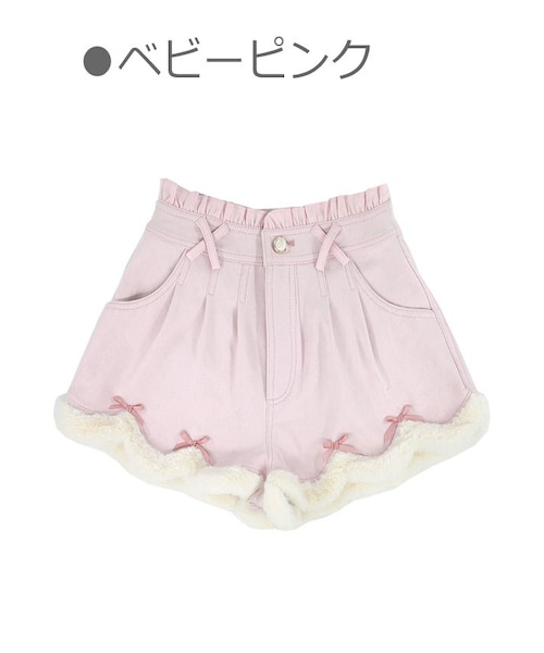 Bobon21(ボボンニジュウイチ)の「スカラップエッジ裏起毛デニムショーパン-全2色-(デニムスカート・レディース・ブルー/ピンク・S/M/L)」の2枚目の写真