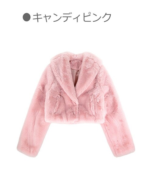 Bobon21(ボボンニジュウイチ)の「ファータッチショート丈ジャケット-全2色-(ブルゾン・レディース・ホワイト/ピンク・S/M/L)」の2枚目の写真