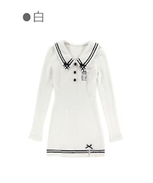 Bobon21 | スリム見えセーラーニットワンピース-全2色-(ワンピース)
