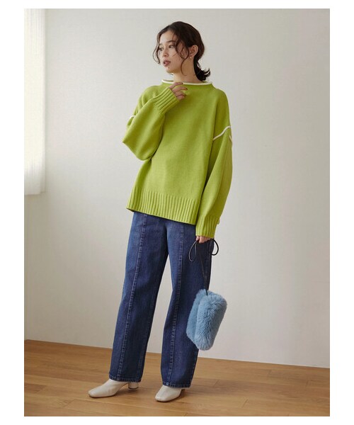 Green　Parks（グリーンパークス）の「・Petit Fleur ハイショクステッチニット（トップス・オフホワイト/ピンク/ライムグリーン/グリーン・F）」の2枚目の写真