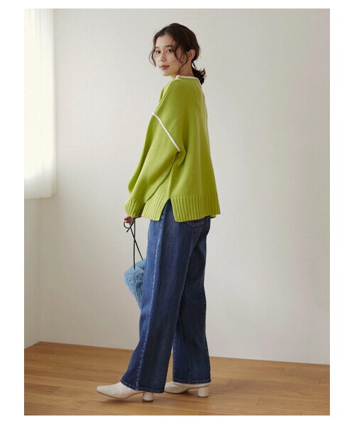 Green　Parks（グリーンパークス）の「・Petit Fleur ハイショクステッチニット（トップス・オフホワイト/ピンク/ライムグリーン/グリーン・F）」の4枚目の写真