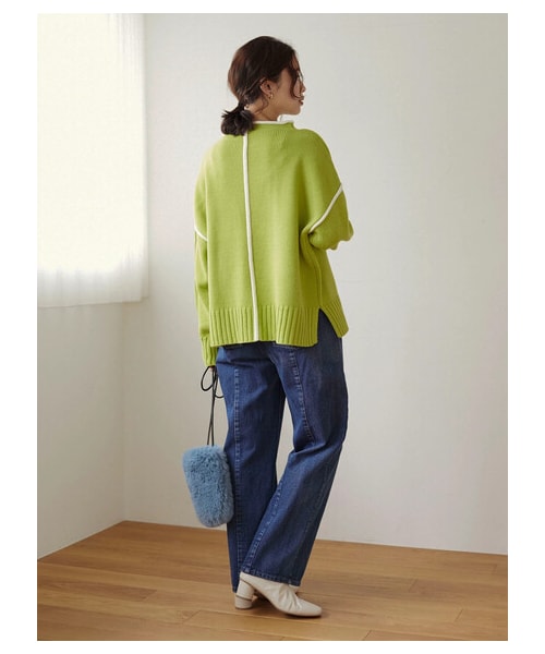 Green　Parks（グリーンパークス）の「・Petit Fleur ハイショクステッチニット（トップス・オフホワイト/ピンク/ライムグリーン/グリーン・F）」の3枚目の写真