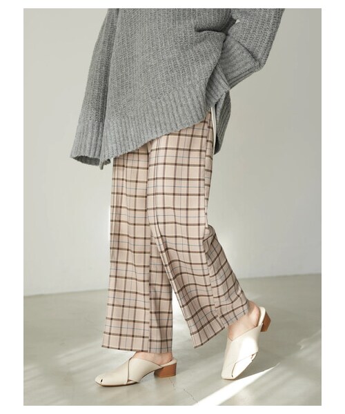 earth music&ecology（アースミュージックアンドエコロジー）の「【予約】チェック柄ワイドパンツ（パンツ・ライトベージュ/ブラウン・S/M）」の19枚目の写真