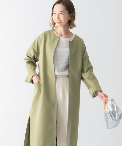 美品　アーバンリサーチロッソ　ソフトダブルクロスノーカラーコート　定価1.9万 URBAN RESEARCH ROSSO WOMEN（アーバンリサーチ ロッソ）の