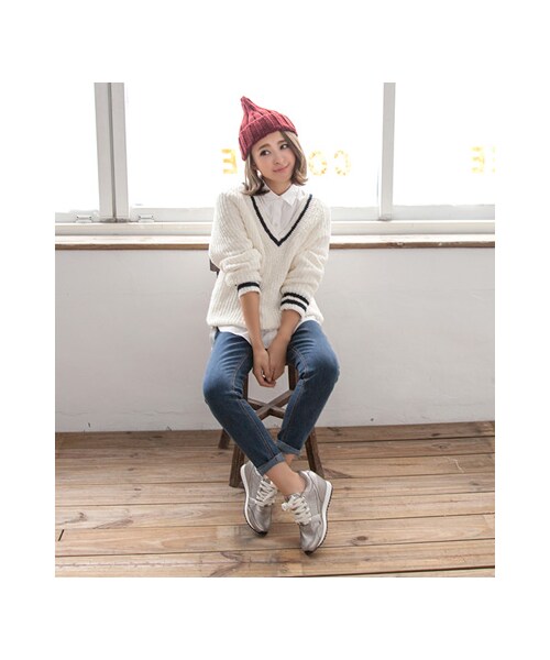 gracegift（グレースギフト）の「時髦異材質拼接內增高休閒鞋（シューズ・レディース・銀灰/黑(他料)/黑・35/36/37/38/39/40/41）」の8枚目の写真