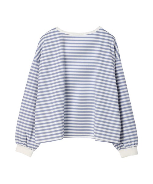 Green　Parks（グリーンパークス）の「ポンチボーダー袖ボリュームプルオーバー（トップス・イエロー/サックスブルー/ネイビー・F）」の3枚目の写真