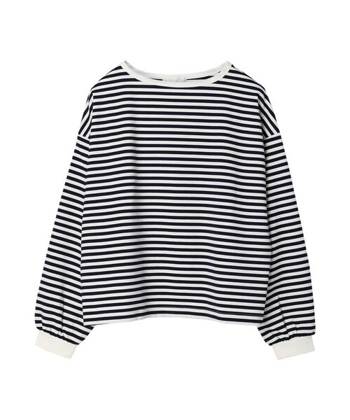 Green　Parks（グリーンパークス）の「ポンチボーダー袖ボリュームプルオーバー（トップス・イエロー/サックスブルー/ネイビー・F）」の14枚目の写真