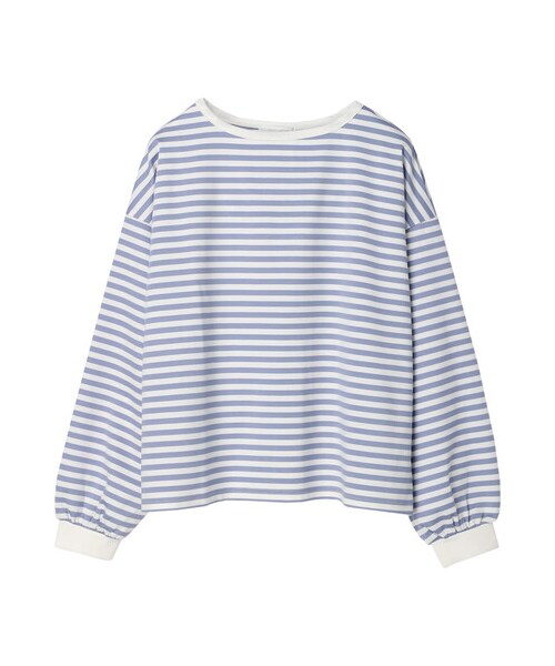 Green　Parks（グリーンパークス）の「ポンチボーダー袖ボリュームプルオーバー（トップス・イエロー/サックスブルー/ネイビー・F）」の2枚目の写真