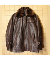 -- | 60s 70s EURO ジップアップ レザージャケット ファーカラー ブラウン メンズL相当 コート ヨーロッパ古着(その他アウター)