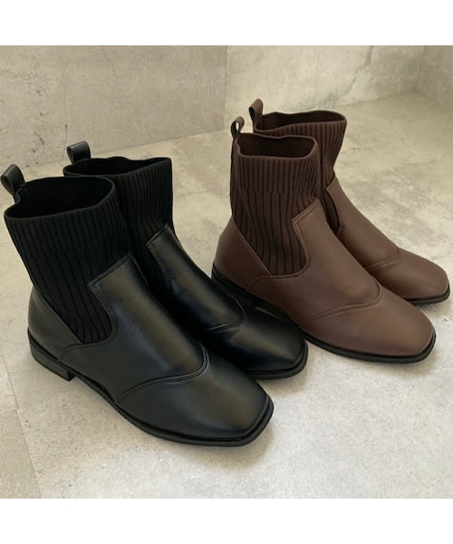 copine(コピン)の「リブデザインブーツ(2color/3size)(ブーツ・レディース・ブラウン/ブラック・37/38/39)」の1枚目の写真