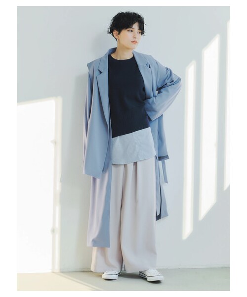 YECCA VECCA(イェッカヴェッカ)の「タックデザインワイドパンツ(パンツ・ブラック/ベージュ/グレーベージュ/パープル・F)」の17枚目の写真