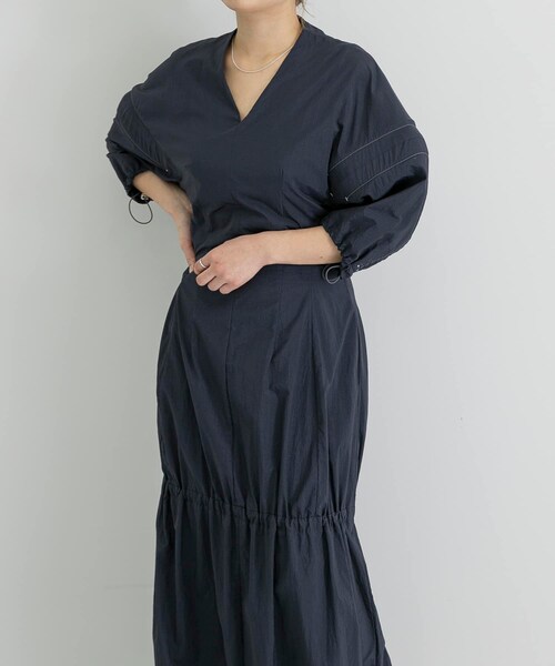 YOHEI OHNO dress 24aw ネイビー YOHEI OHNO padded sleeve nylon dress 【公式通販】