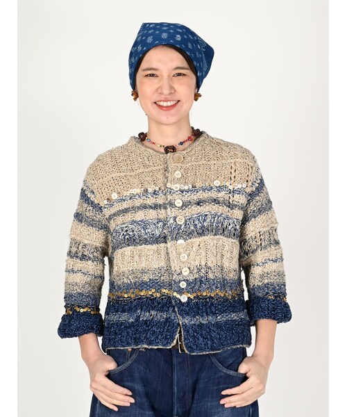 45R ハッピーブルー ハンドニットのボレロ カーディガン 極美品 井上保