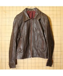 -- | 60s 70s EURO ジップアップ レザージャケット ブラウン メンズML相当 ヨーロッパ古着(ブルゾン)