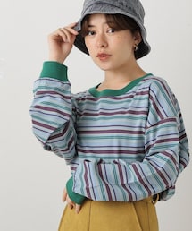 DOUBLE NAME | マルチボーダーリンガーロンTEE(トップス)
