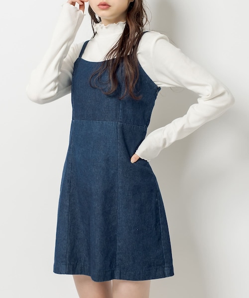 OLIVE des OLIVE（オリーブデオリーブ）の「タートル付ミニキャミワンピ（ワンピース・レディース・ブラック/インディゴブルー/ライトグレー/ミント・FREE）」の3枚目の写真