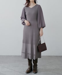 natural couture（ナチュラルクチュール）の「【WEB限定】ほんわりシアー！ボリュームシアー袖リブニットワンピース（ワンピース）」