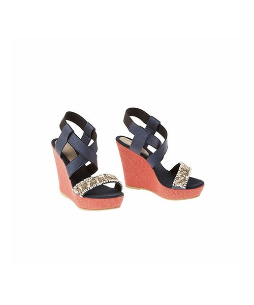 Ondademar(-)の「EMBELLISHED YUTE WEDGES(サンダル・レディース・BLUE・36/37/38)」の1枚目の写真